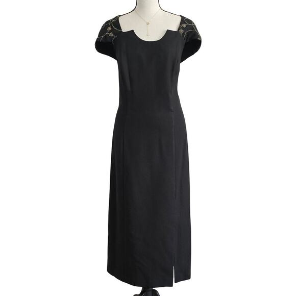 VTG Women's Plus Size 14 Midi Formal Dress Beaded Flutter Sleeves Slit Wimsigoth - Picture 1 of 15